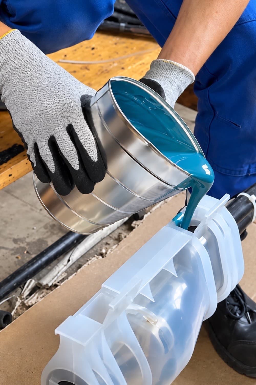 Farbe wird aus dem Eimer eingegossen
